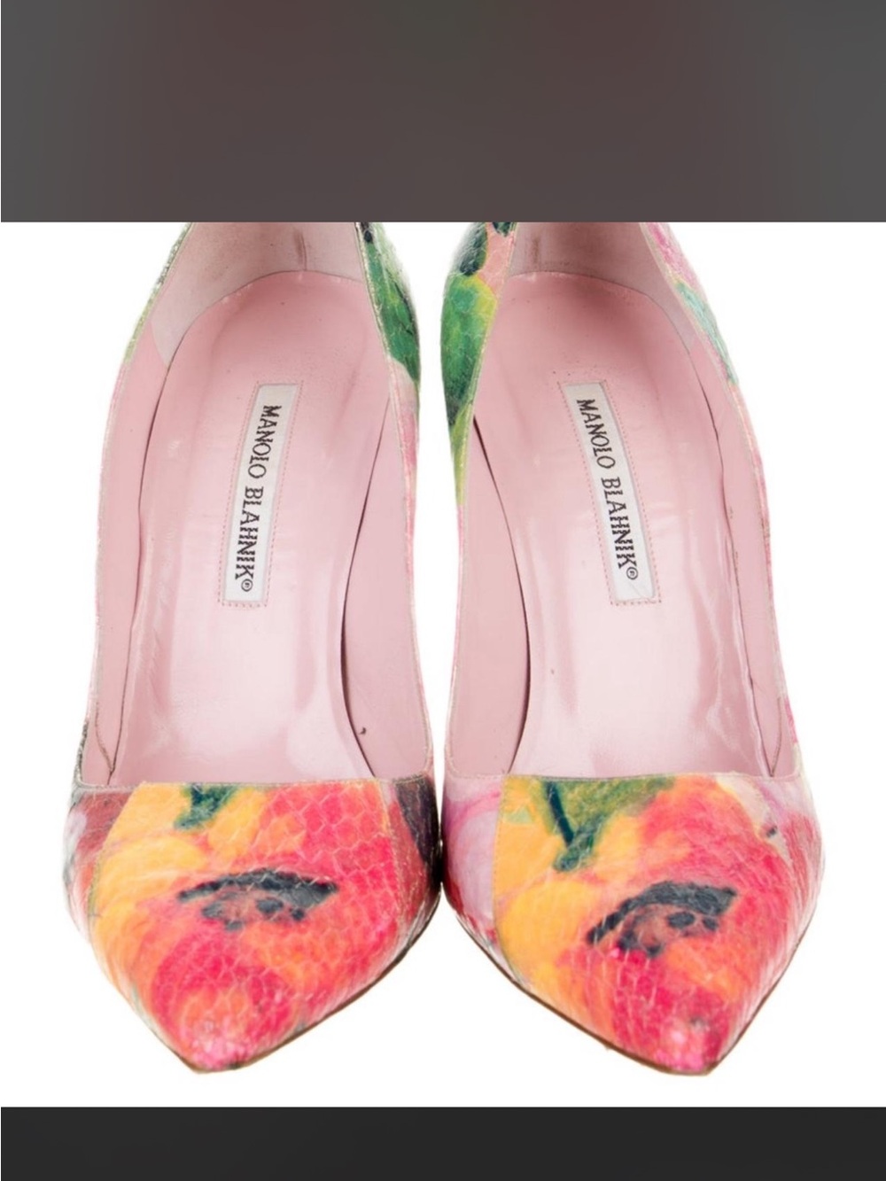 Manolo Blahnik Multicolor Floral Pointed-Toe Pumps with Pink Lining